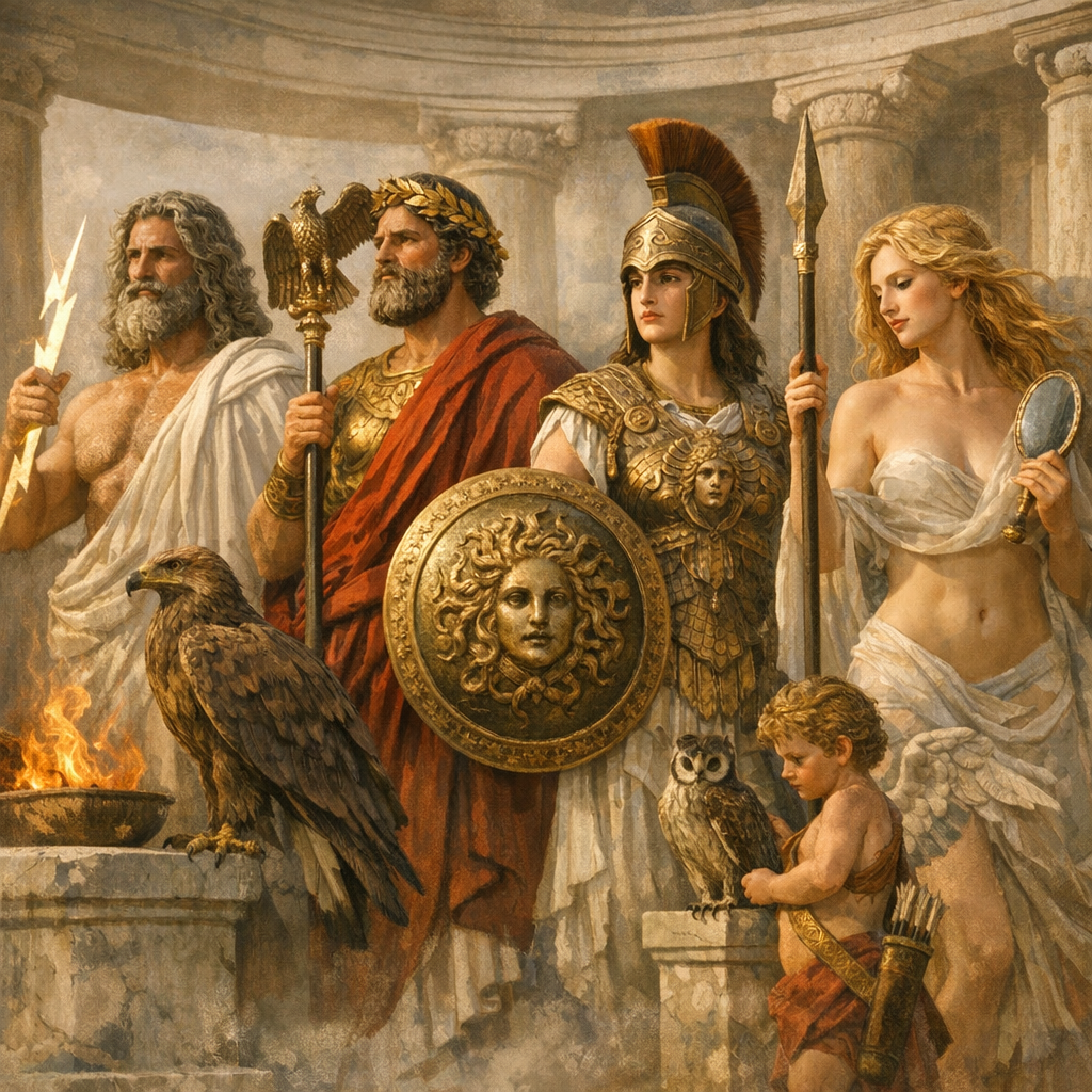 4. Dieux grecs et romains : grandes correspondances, pouvoirs et attributs