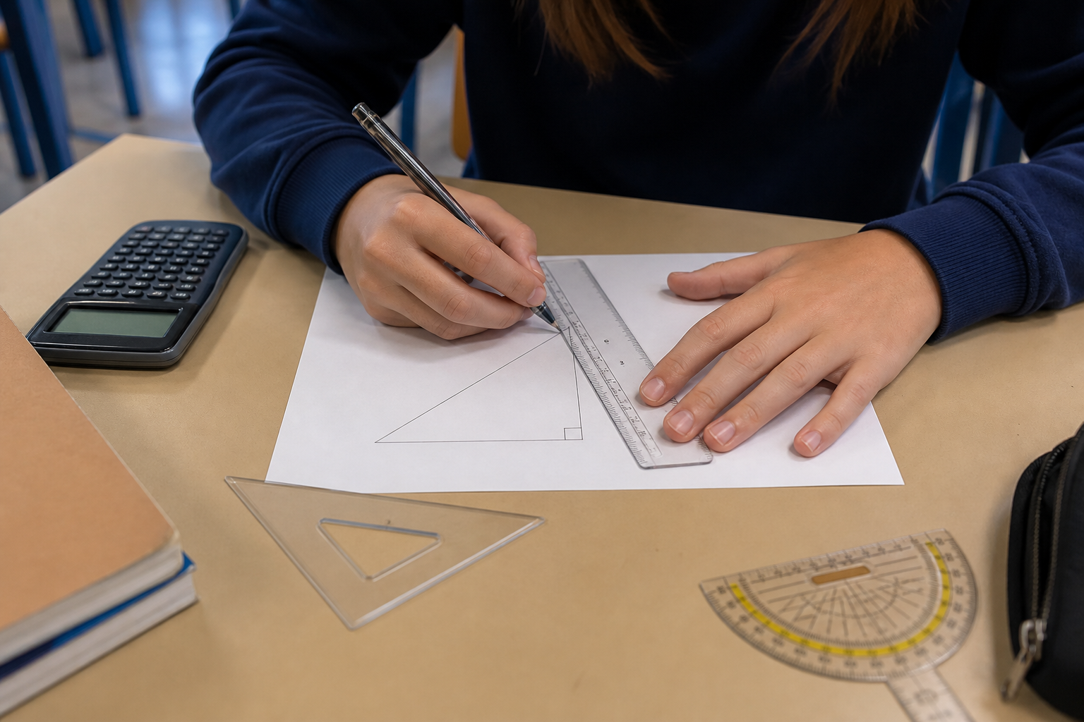 En 3e, calcule les angles d’un triangle rectangle