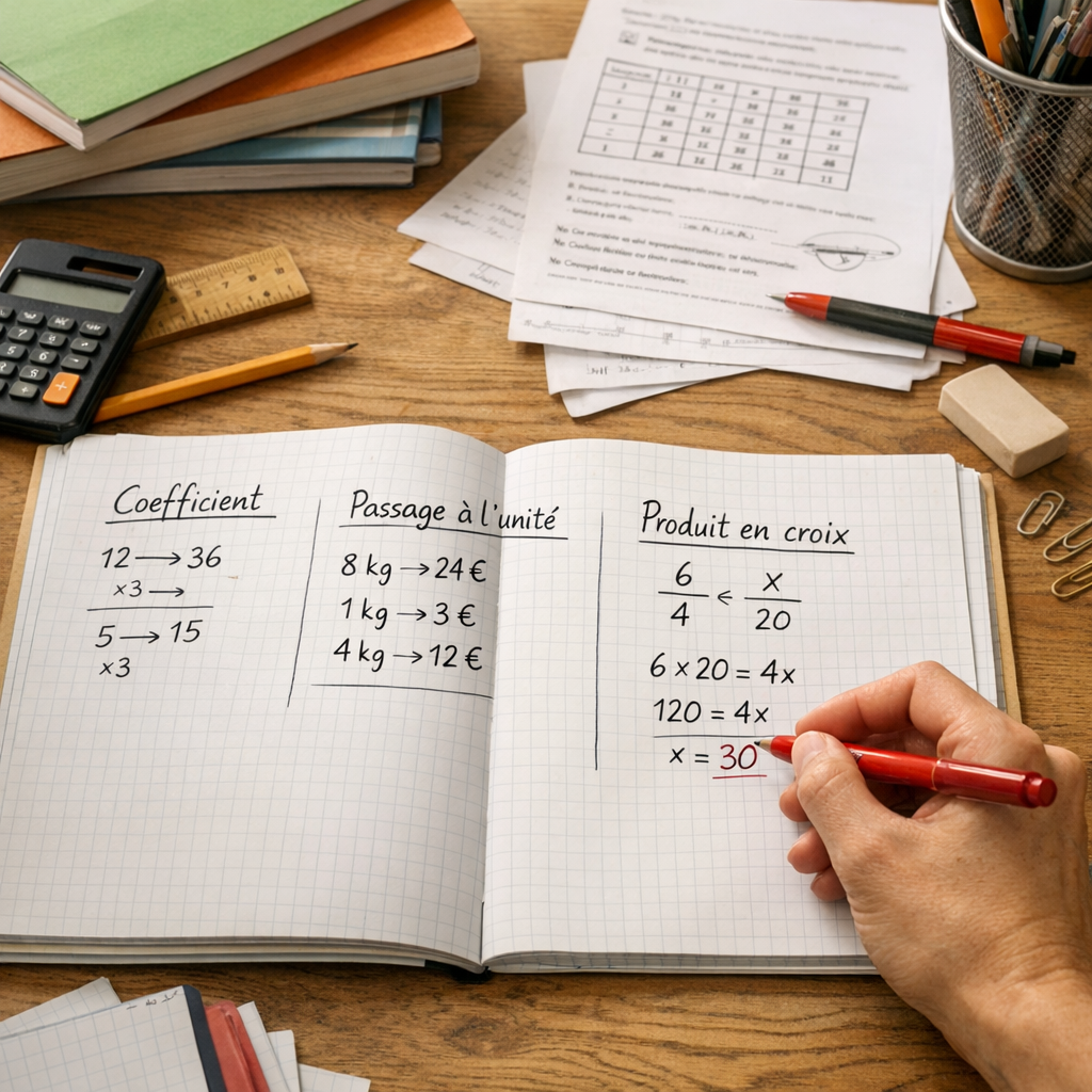 Méthode rapide : coefficient, passage à l’unité et produit en croix sans automatisme