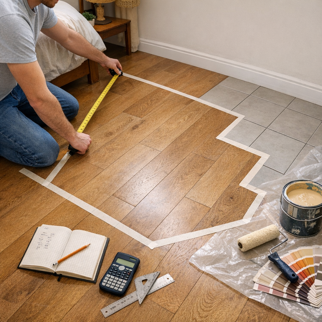 Calculer une surface en m² : chambre, carrelage, peinture et rectangle irrégulier